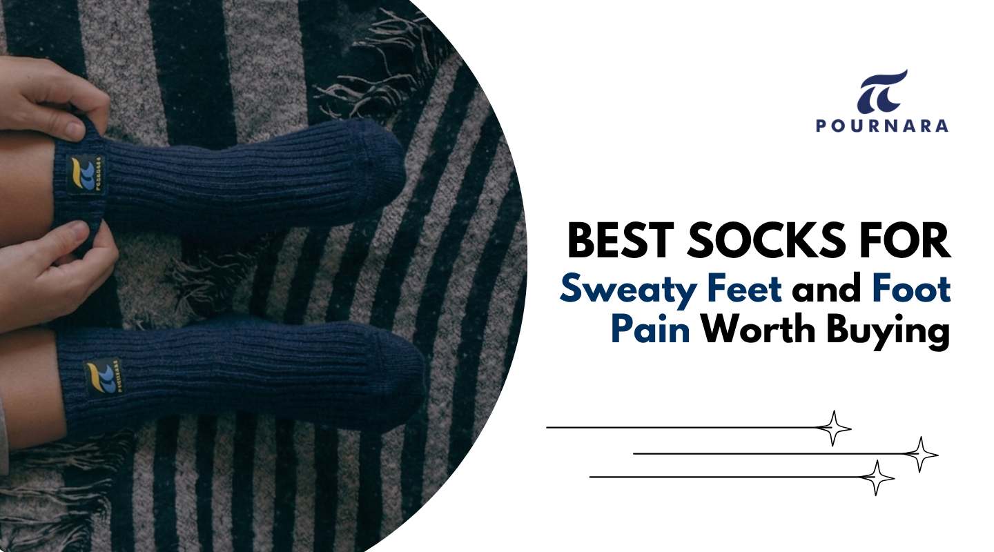 Pournara navy socks for sweaty feet and foot pain relief
